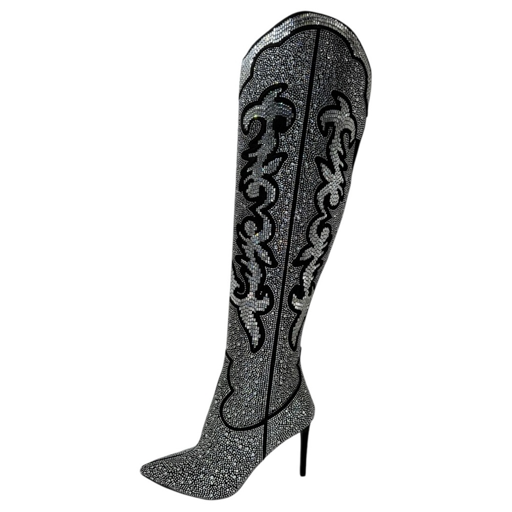 INC Iresa4 Rhinestone Crusted Western Style OTK Heeled Womens Boots Size 7M - Picture 3 of 15